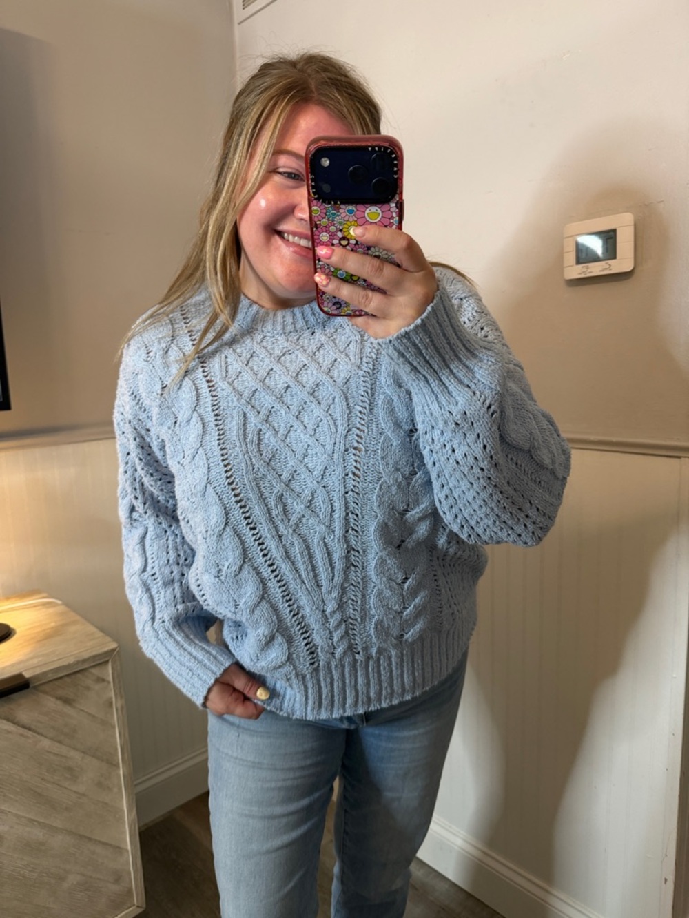 Abercrombie Cable Crew Sweater Light Blue Size Large